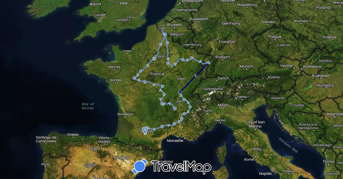 TravelMap itinerary: driving, cycling in France (Europe)